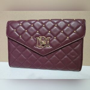 Badgley Mischka Quilted Maroon Clutch with Gold Accents